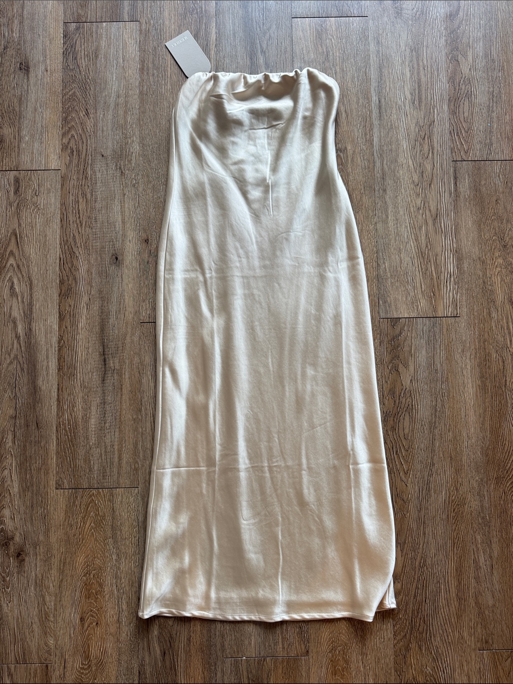 Meshki Champagne Satin Strapless Slip Dress